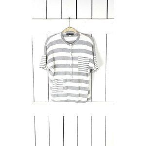 90s vintage Karen Kane grey white striped short sleeve slouchy pullover sweatshi